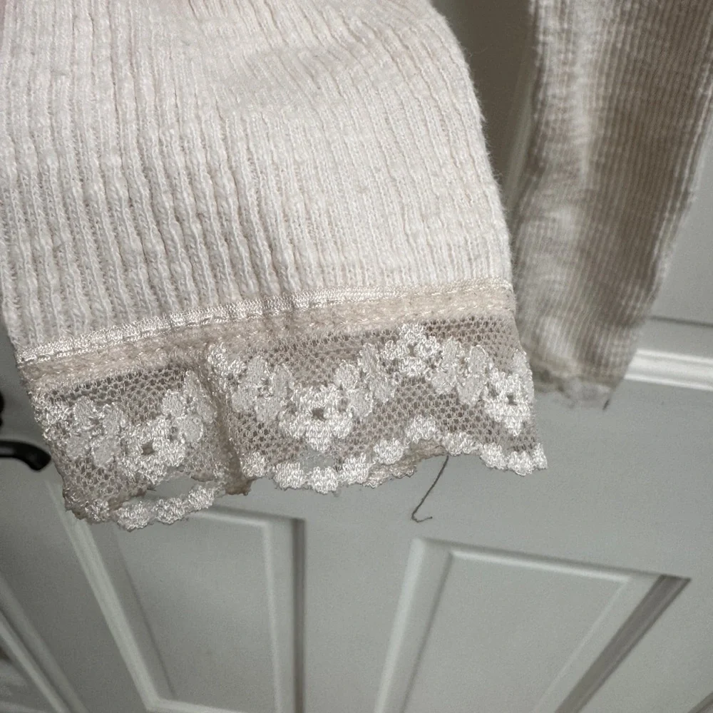 Old Navy 3T Cream Girls Waffle-Knit Leggings Pants with Lace Ankle